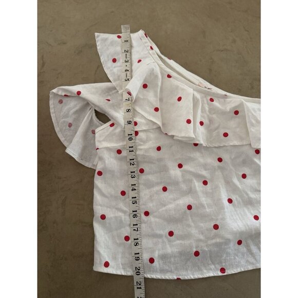Mi Ami Francesca’s Piper Cold Shoulder Red White Polka Dot Ruffle Top Sz S Linen - Picture 9 of 12